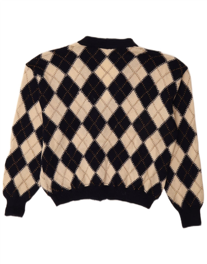vintage Femme Cardigan Pull IT 48 XL Beige Argyle/Diamant