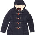Superdry Veste à capuche Duffle rembourrée pour femme UK 14 Large Bleu marine Polyester