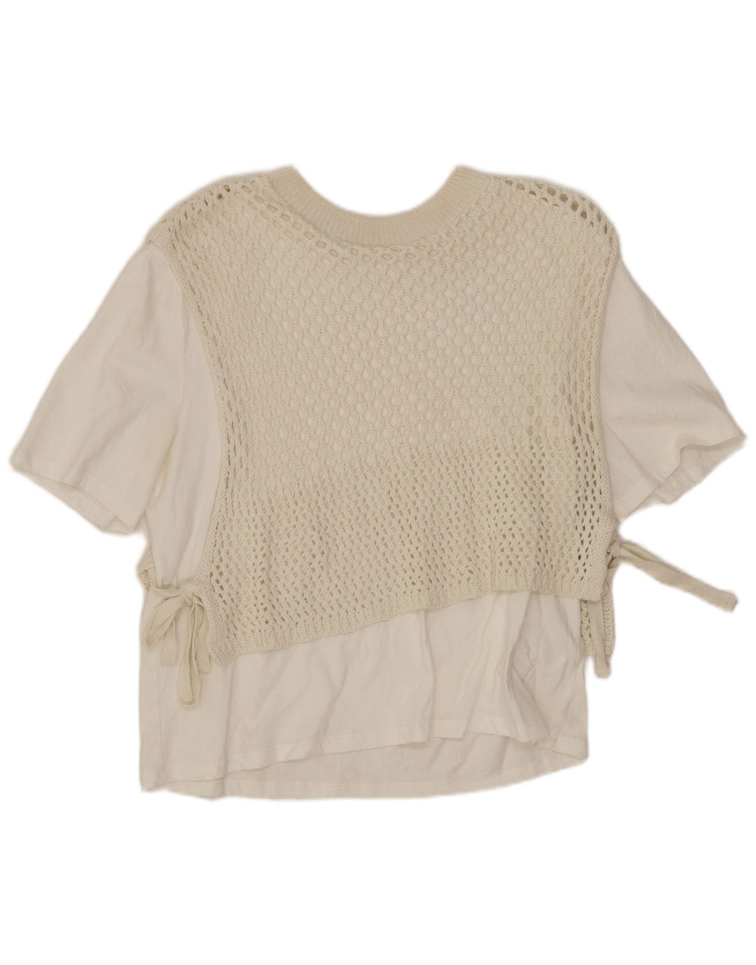 Zara Womens Crop Crochet Blouse Top UK 14 Moyen Blanc Cassé Coton