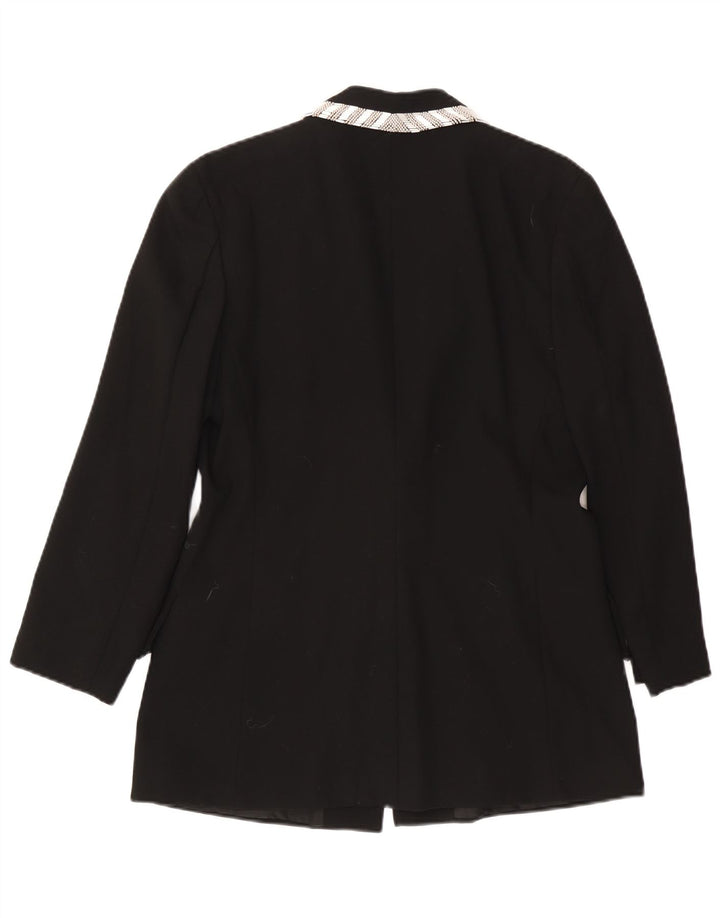 VINTAGE Femme 1 Bouton Blazer Veste UK 14 Grande Laine Noire