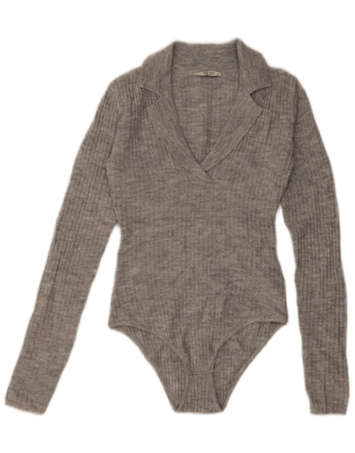 Jack Wills Body à manches longues pour femme UK 8 Small Gris Acrylique