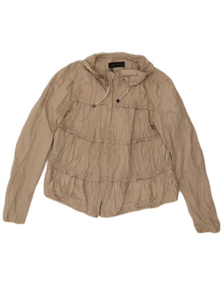 Zara Womens Crop Bomber Jacket UK 14 Grand Coton Beige