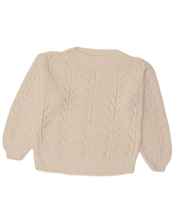 vintage Femmes Turtle Neck Jumper Pull UK 14 Grand Blanc