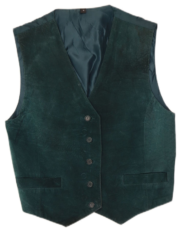 gilet en daim femme vintage UK 14 cuir vert moyen