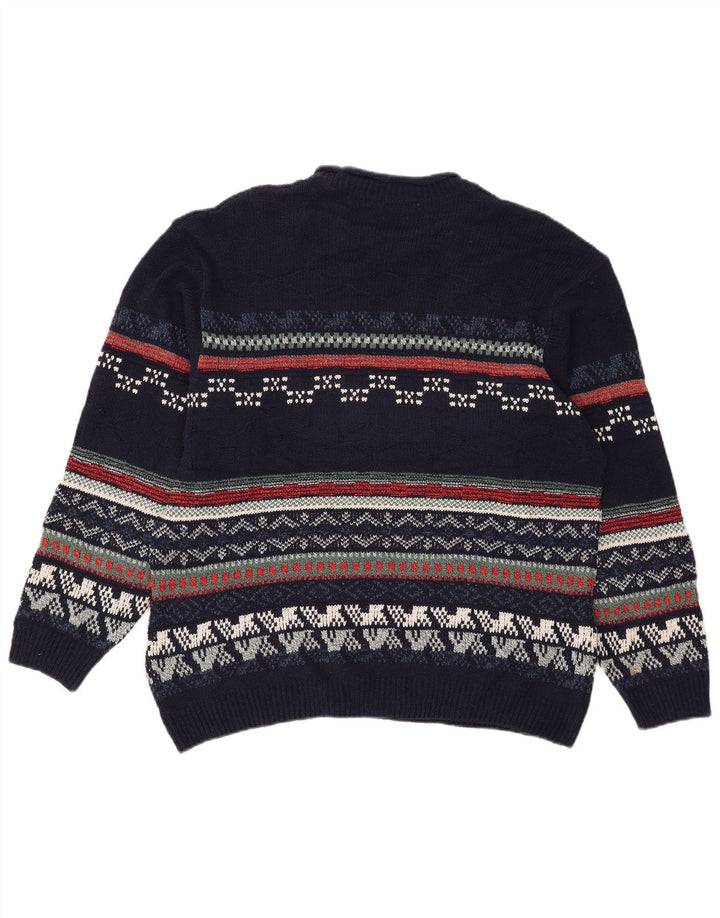 Marks & Spencer Pull col rond pour homme Bleu marine Fair Isle Taille L