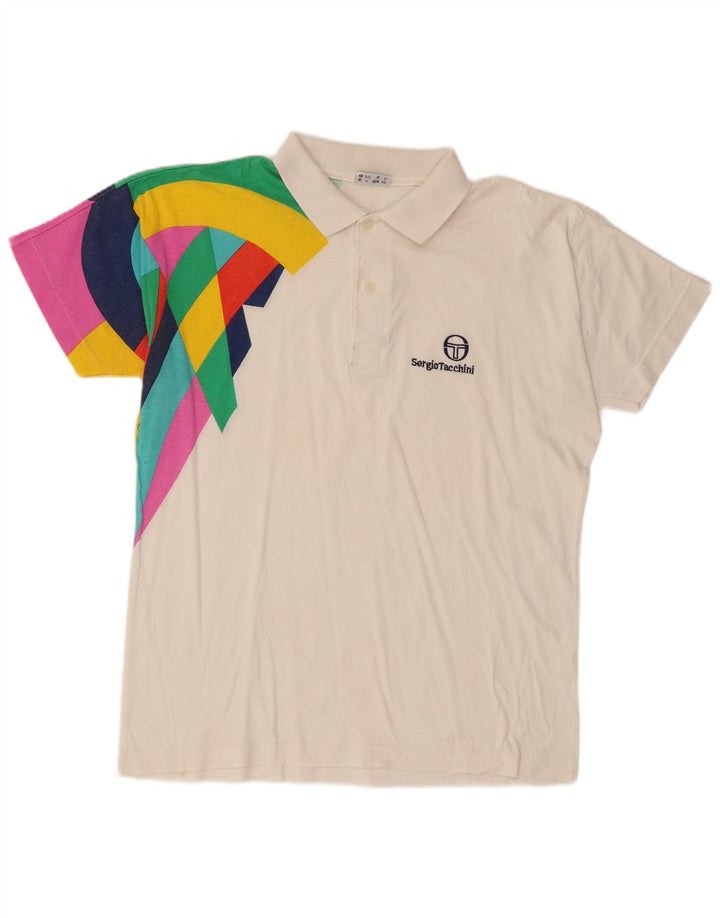 Sergio Tacchini Polo Homme Blanc Moyen Coton Colorblock