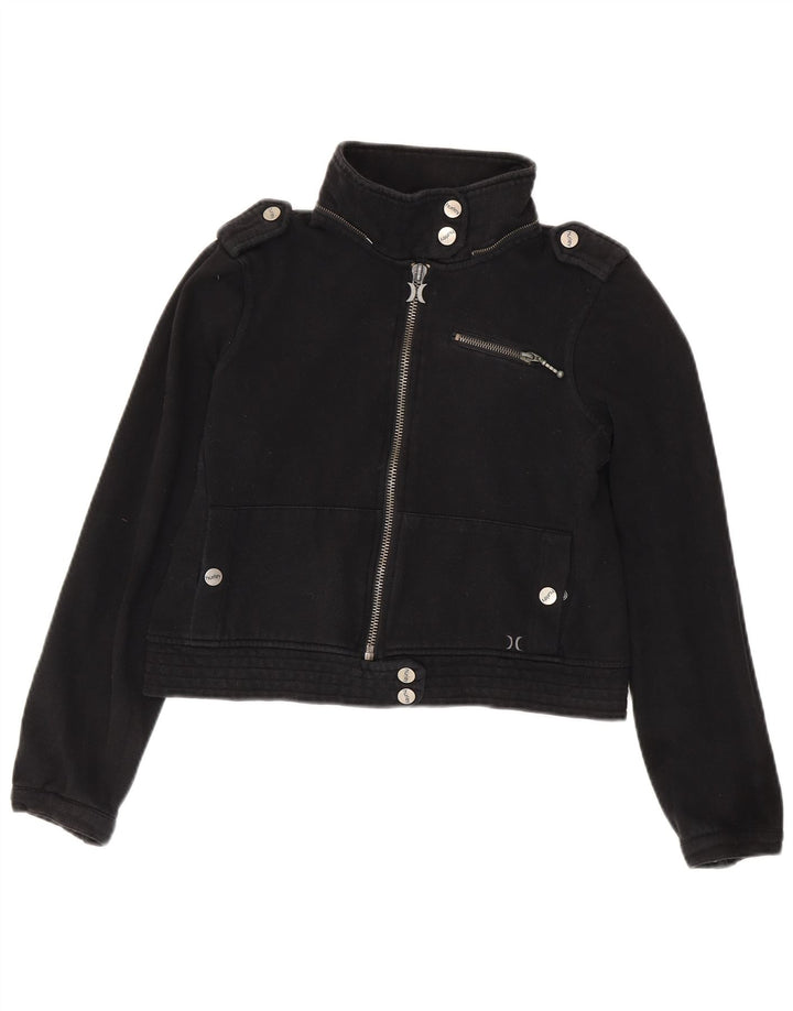 Hurley Womens Crop Military Bomber Jacket UK 14 Moyen Noir Coton