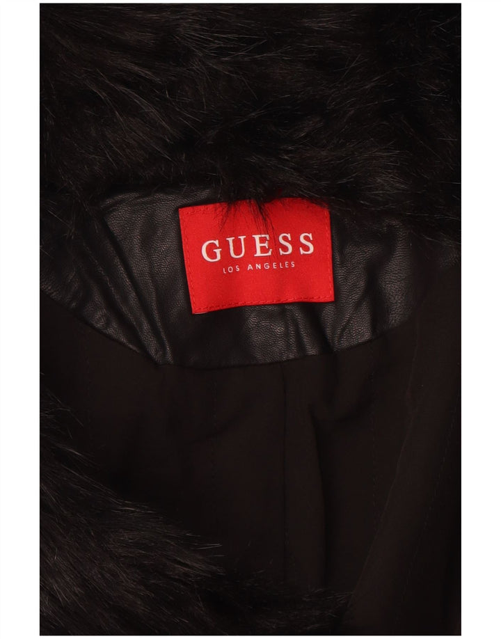 GUESS Veste de motard en simili cuir pour femme UK 6 XS Noir Polyuréthane