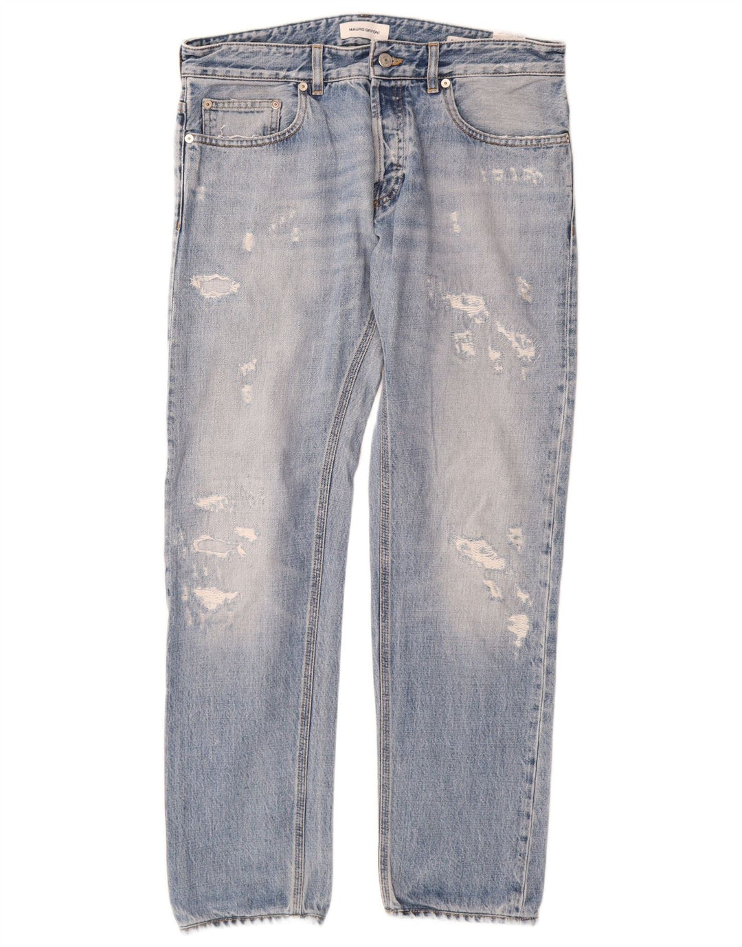 Mauro Grifoni Jean droit vieilli pour homme W33 L30 bleu coton