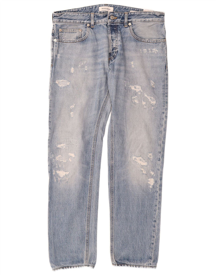 Mauro Grifoni Jean droit vieilli pour homme W33 L30 bleu coton
