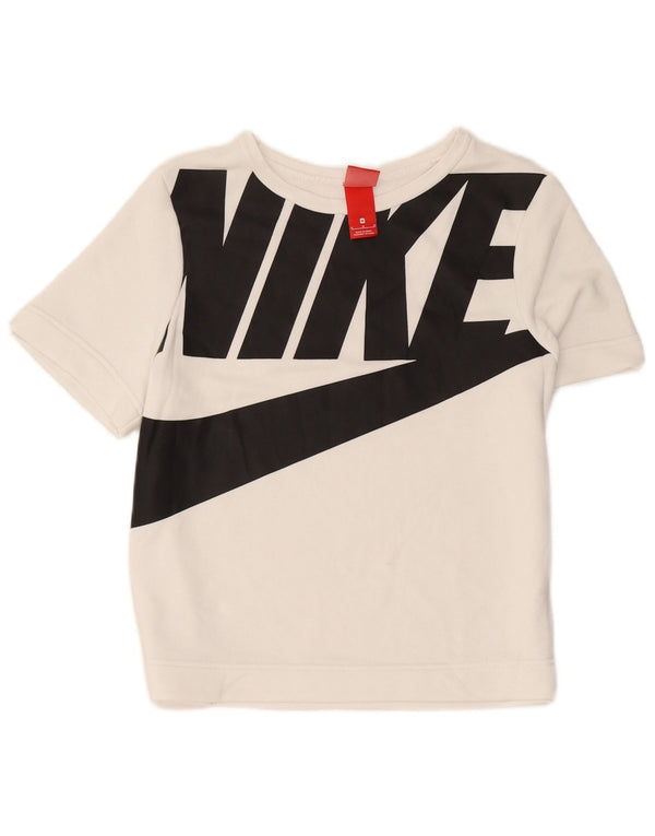 Nike Sweat-shirt graphique à manches courtes pour femme UK 14 Blanc moyen