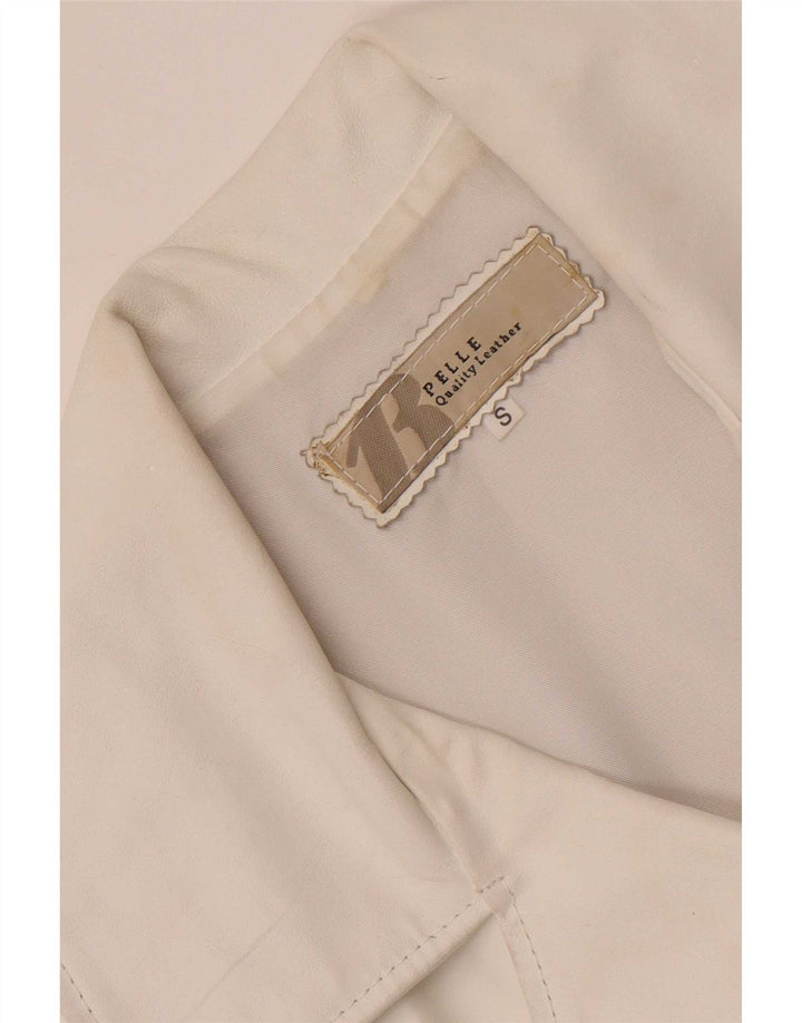vintage Femme 3 Boutons Veste Blazer En Cuir UK 10 Petit Blanc