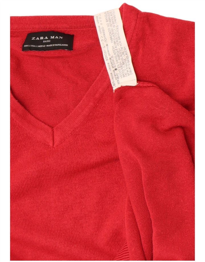 Zara Homme Pull Col V Large Rouge Viscose