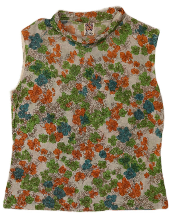 vintage Womens Vest Top UK 16 Grand Floral Multicolore