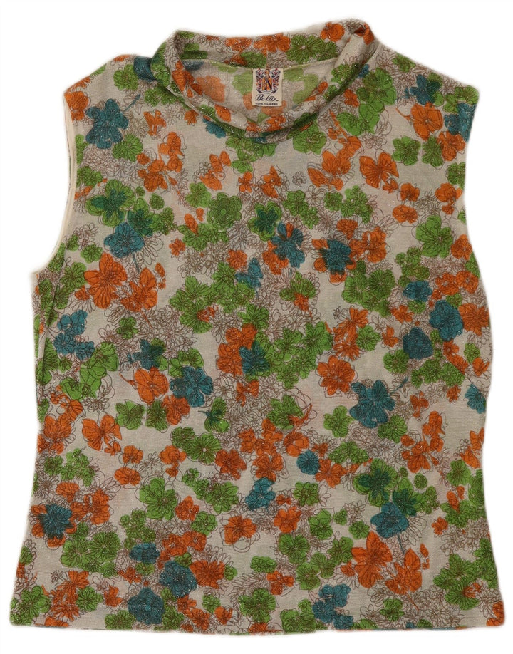 vintage Womens Vest Top UK 16 Grand Floral Multicolore