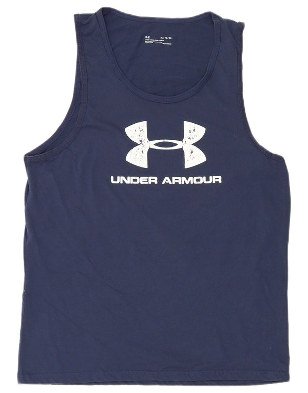 Under Armour Mens Heat Gear Graphic Vest Top XL Navy Blue Cotton