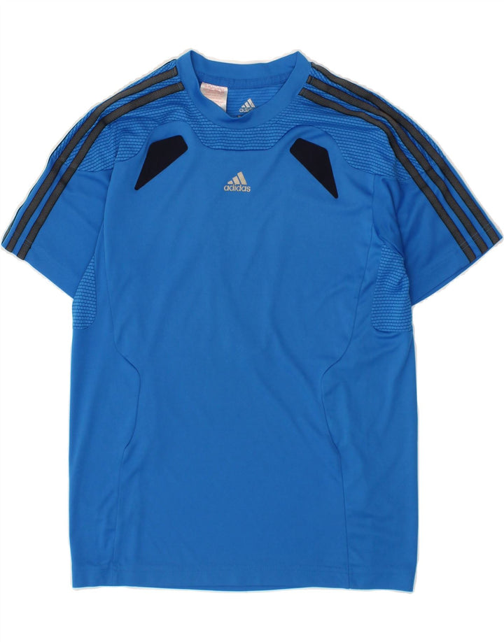ADIDAS Boys Climacool T-Shirt Top 13-14 Years Blue Colourblock Polyester Vintage Adidas and Second-Hand Adidas from Messina Hembry 