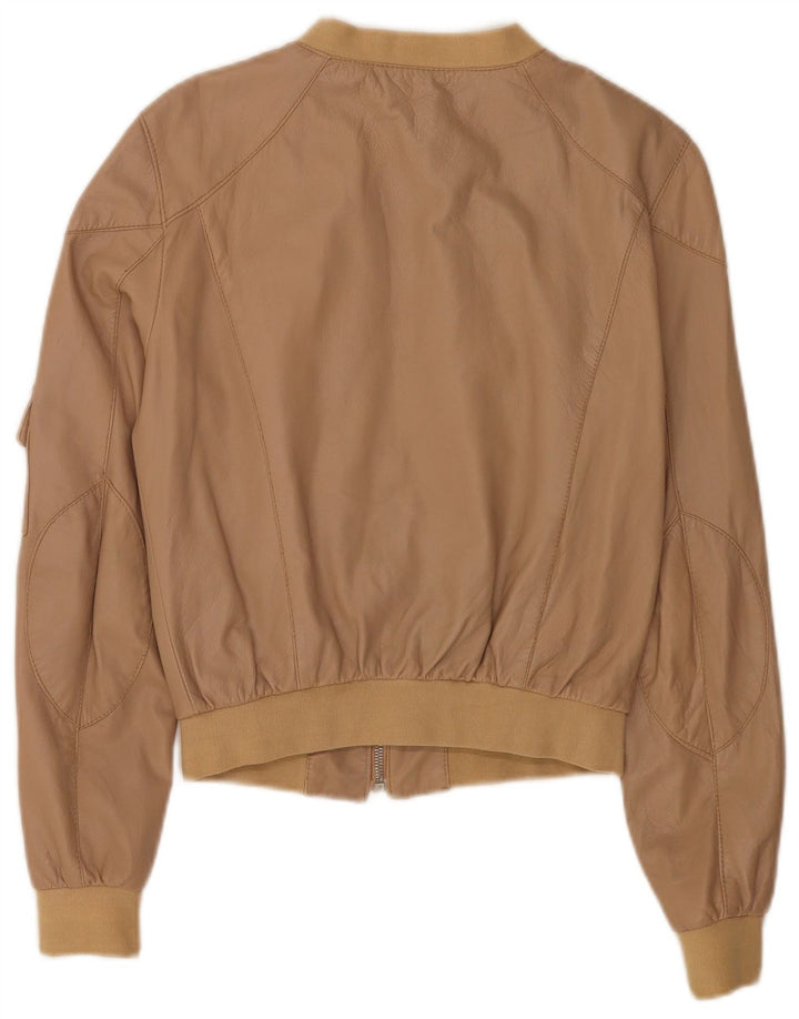 Forpen Veste bomber en cuir court pour femme UK 10 Petit Beige