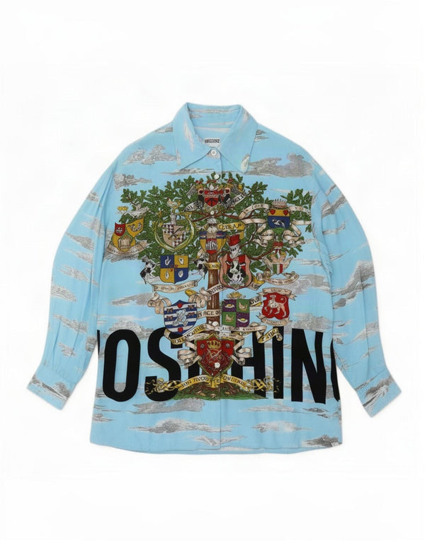 Moschino Chemise graphique surdimensionnée pour femme UK 10 Petit créateur en viscose bleue