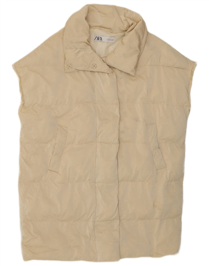 Zara Femme Gilet Long Rembourré Oversize UK 10 Petit Polyester Beige