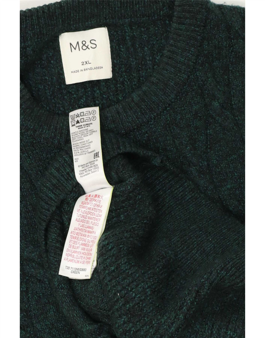 Marks & Spencer Pull ras du cou pour homme 2XL Vert Polyamide