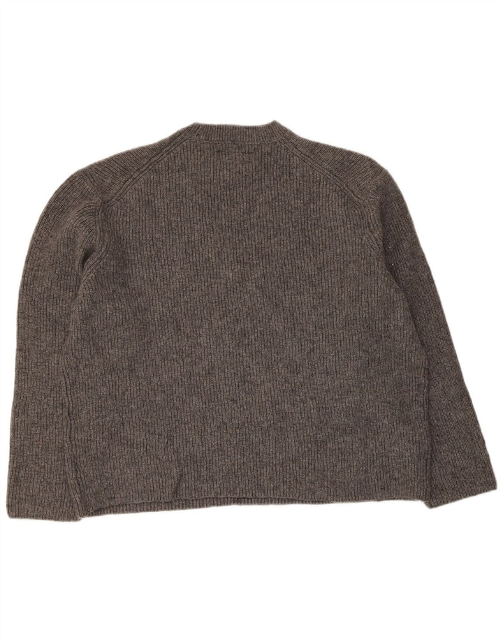 All Saints Pull surdimensionné à col rond pour femme UK 14 Laine gris moyen
