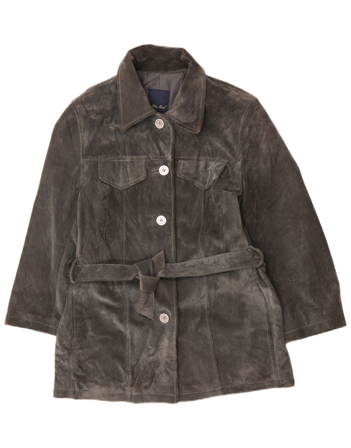 veste en daim femme vintage UK 14 cuir gris moyen