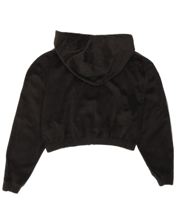Adidas Femmes Crop Surdimensionné Zip Sweat À Capuche UK 10 Petit Noir Polyester