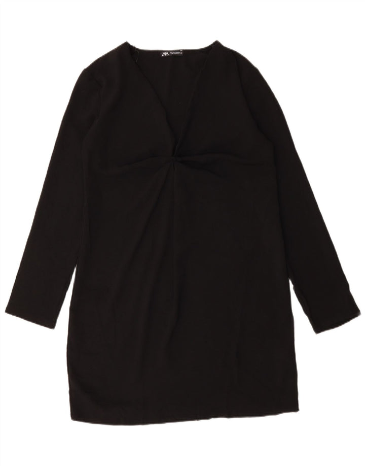 Zara Robe droite à manches longues pour femme UK 10 Petit Noir Polyester