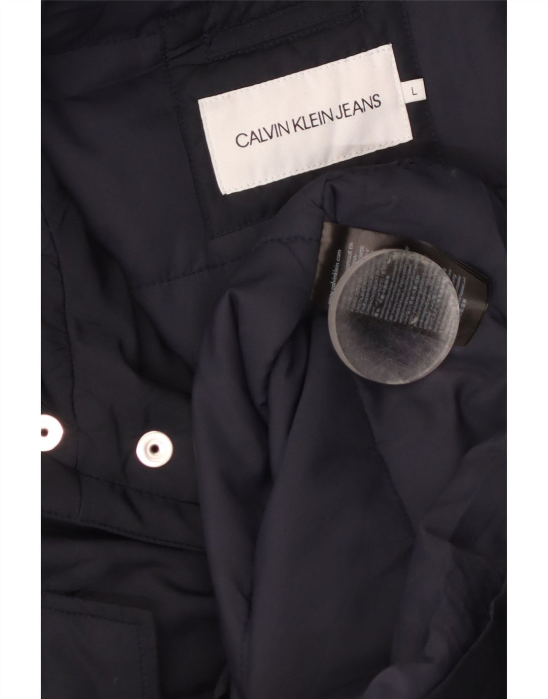 Calvin Klein Jeans Manteau rembourré à capuche pour homme UK 40 Large Bleu marine Polyester