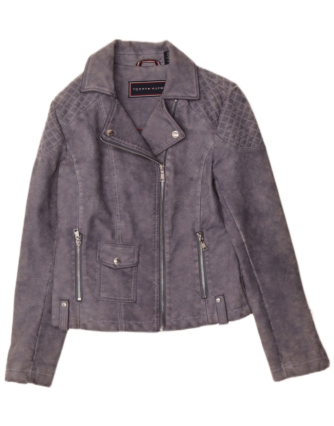 Tommy Hilfiger Veste de motard en similicuir pour femme UK 10 Small Gris