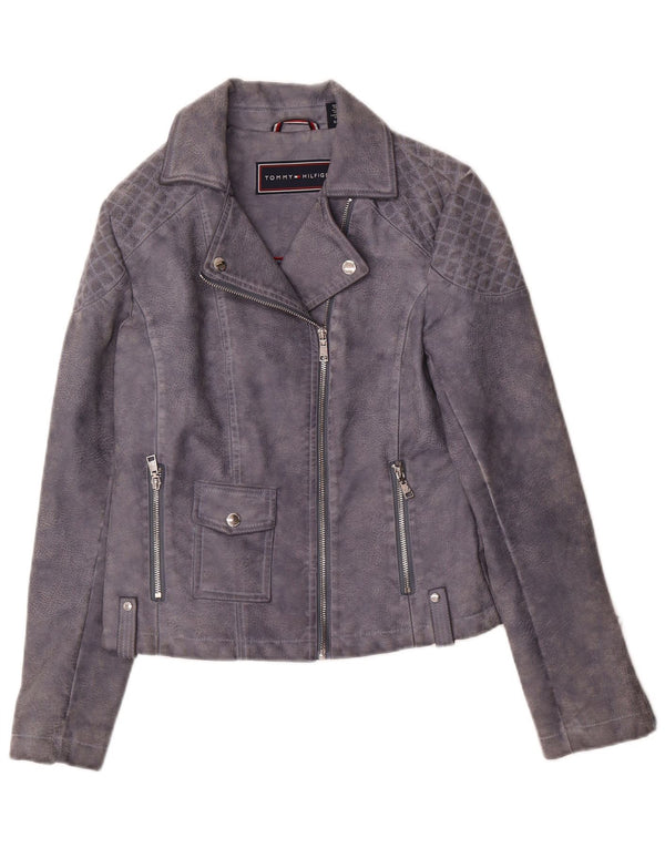 Tommy Hilfiger Veste de motard en similicuir pour femme UK 10 Small Gris