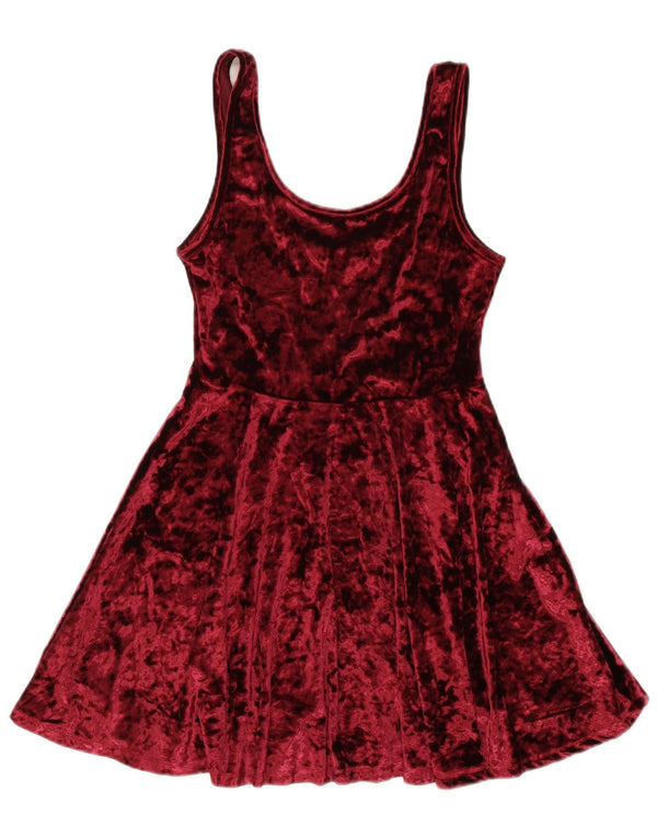 Topshop Robe trapèze sans manches en velours pour femme UK 10 Small Bordeaux