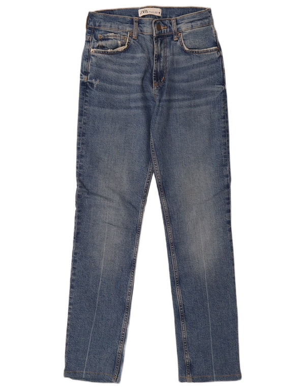 Zara Femme Jean Droit EU 34 2XS W24 L29 Bleu Coton