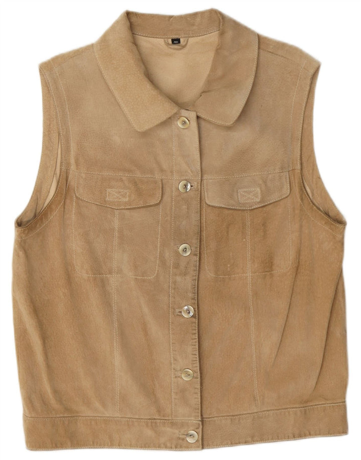 vintage Femme Daim Gilet EU 40 Cuir Beige Moyen