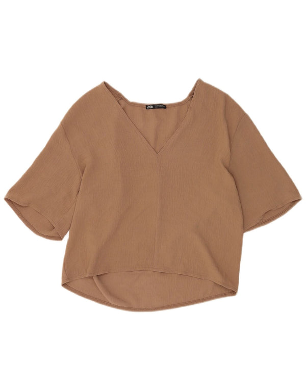 Zara Chemisier à manches 1/2 pour femme UK 10 Small Marron