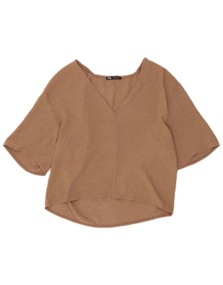 Zara Chemisier à manches 1/2 pour femme UK 10 Small Marron