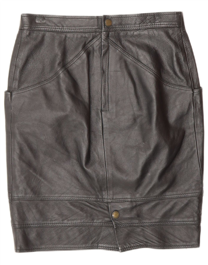 VINTAGE Jupe en cuir femme IT 44 Medium W28 Cuir noir
