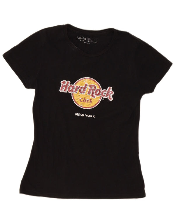 Hard Rock Cafe Womens New York Graphic T-Shirt Top UK 10 Petit Coton Noir
