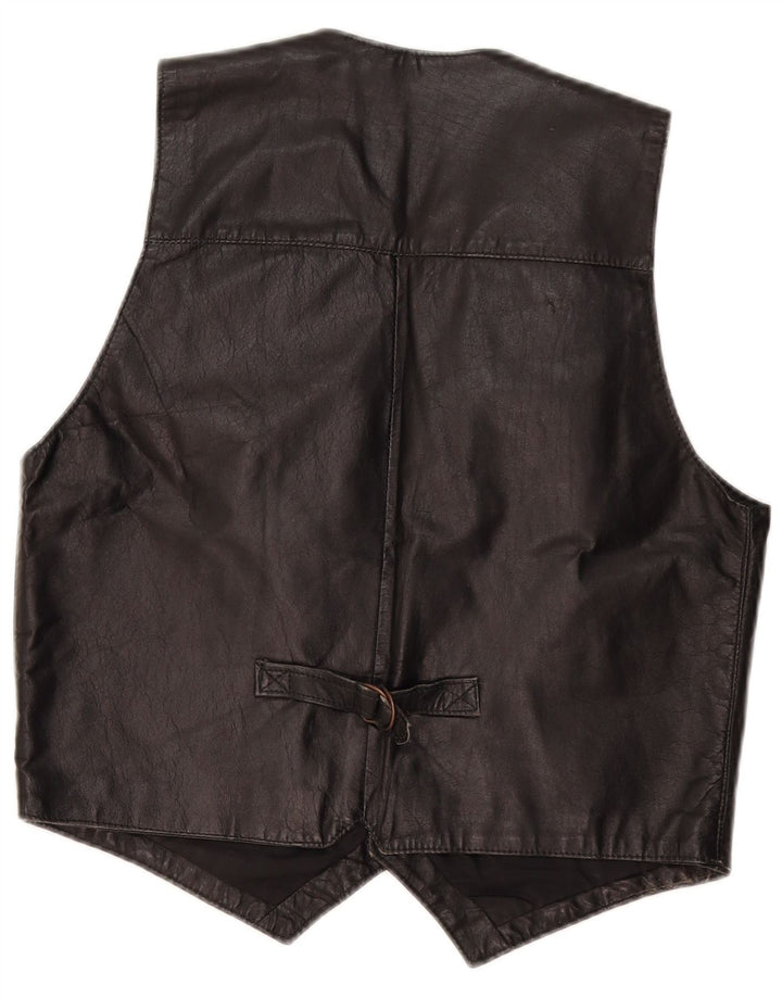 VINTAGE Gilet en cuir homme noir moyen