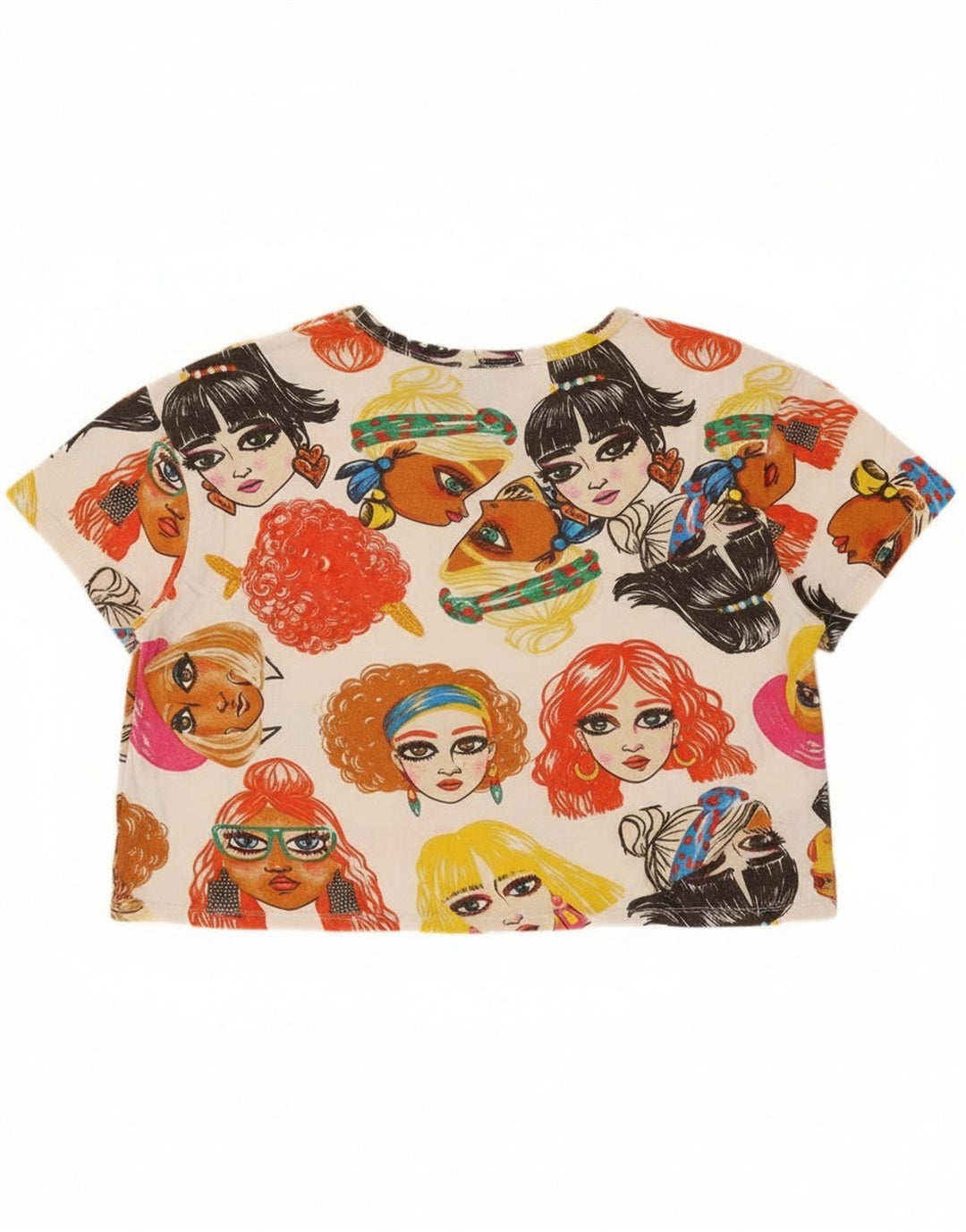Zara Womens Crop Graphic T-Shirt Top UK 14 Moyen Multicolore