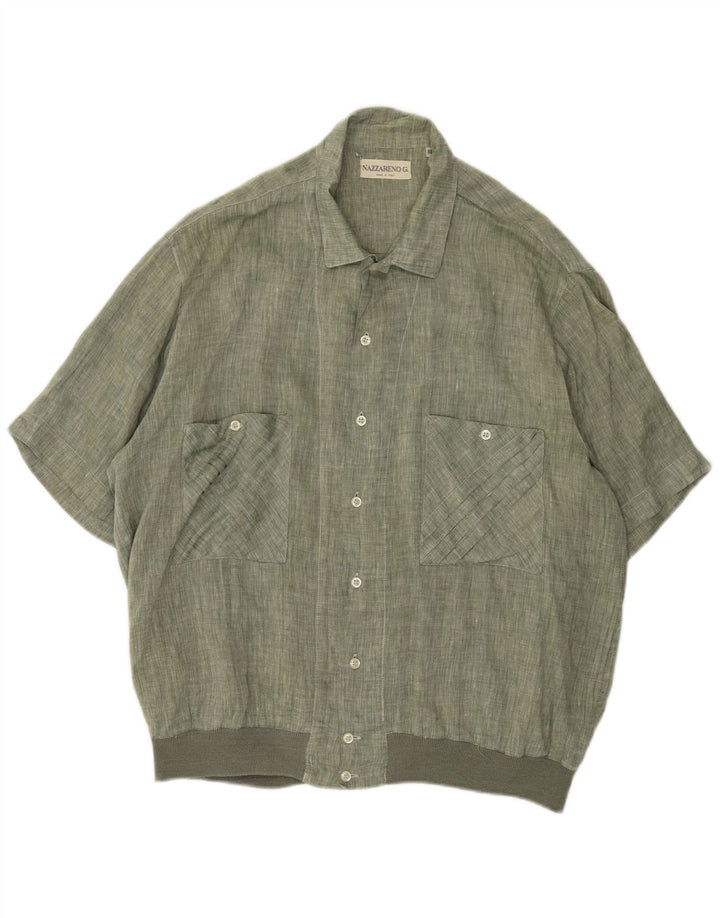 NAZZARENO G. Chemise à manches courtes pour hommes XL Lin vert