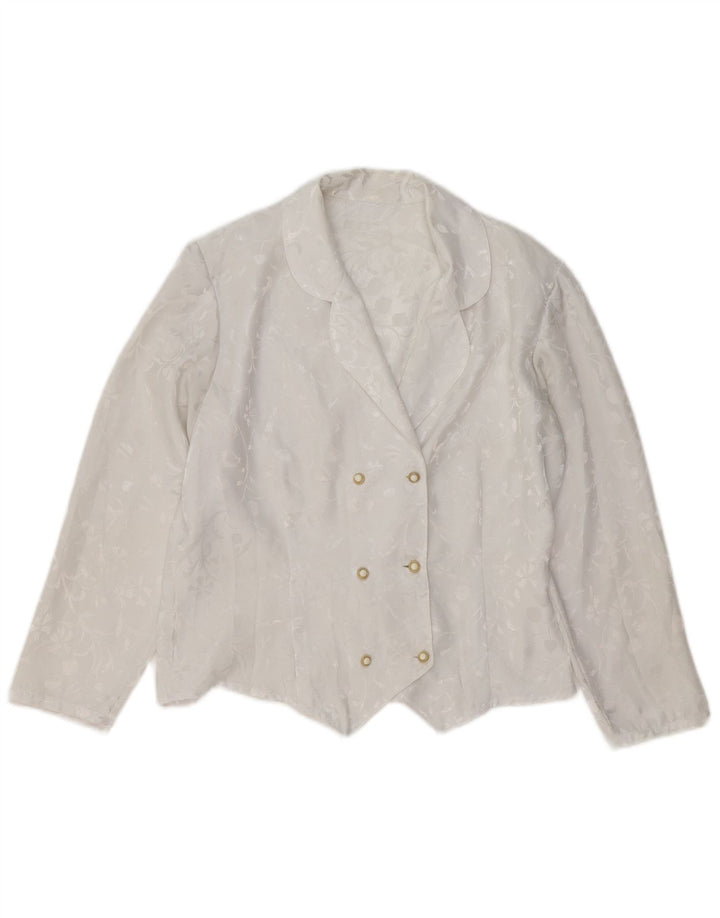 vintage Femmes 3/4 Manches Blazer Veste UK 14 Moyen Blanc Floral