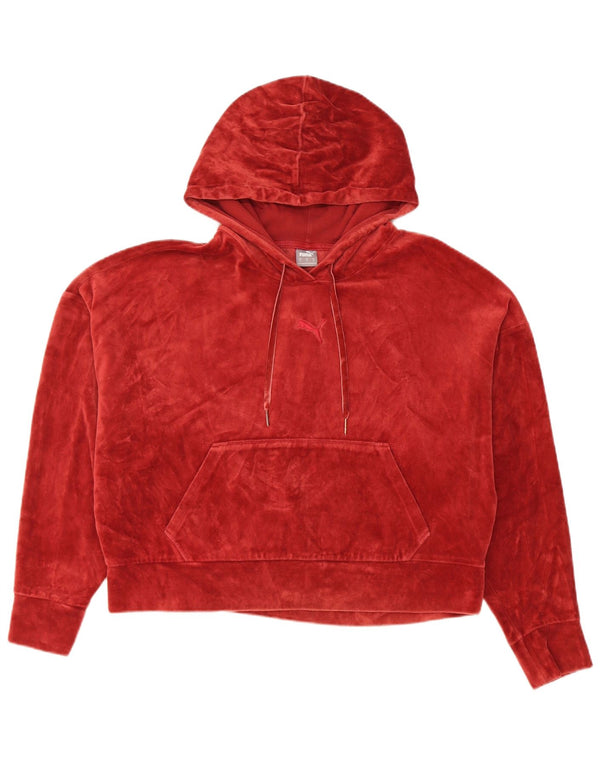 Puma Pull à capuche court surdimensionné en velours pour femme UK 14 Rouge moyen Coton