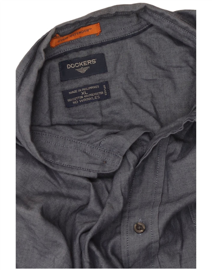 Dockers Chemise anti-taches pour homme XL en coton à chevrons bleu