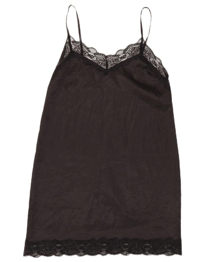 VINTAGE Femmes Cami Top UK 12 Moyen Noir