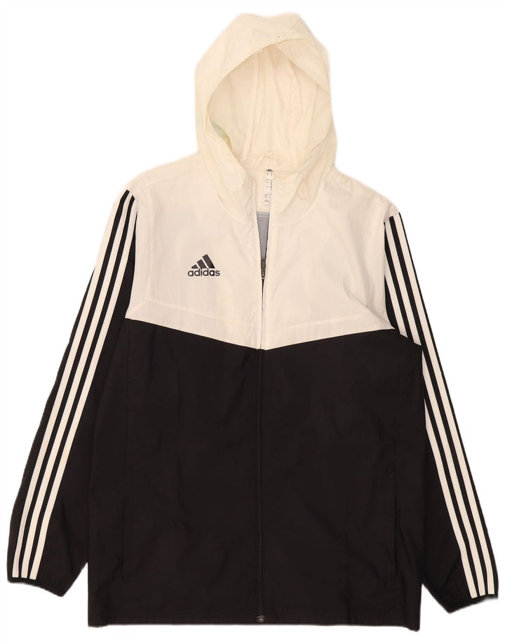 Adidas Veste de pluie à capuche pour homme UK 38 Medium Noir Colorblock Polyester