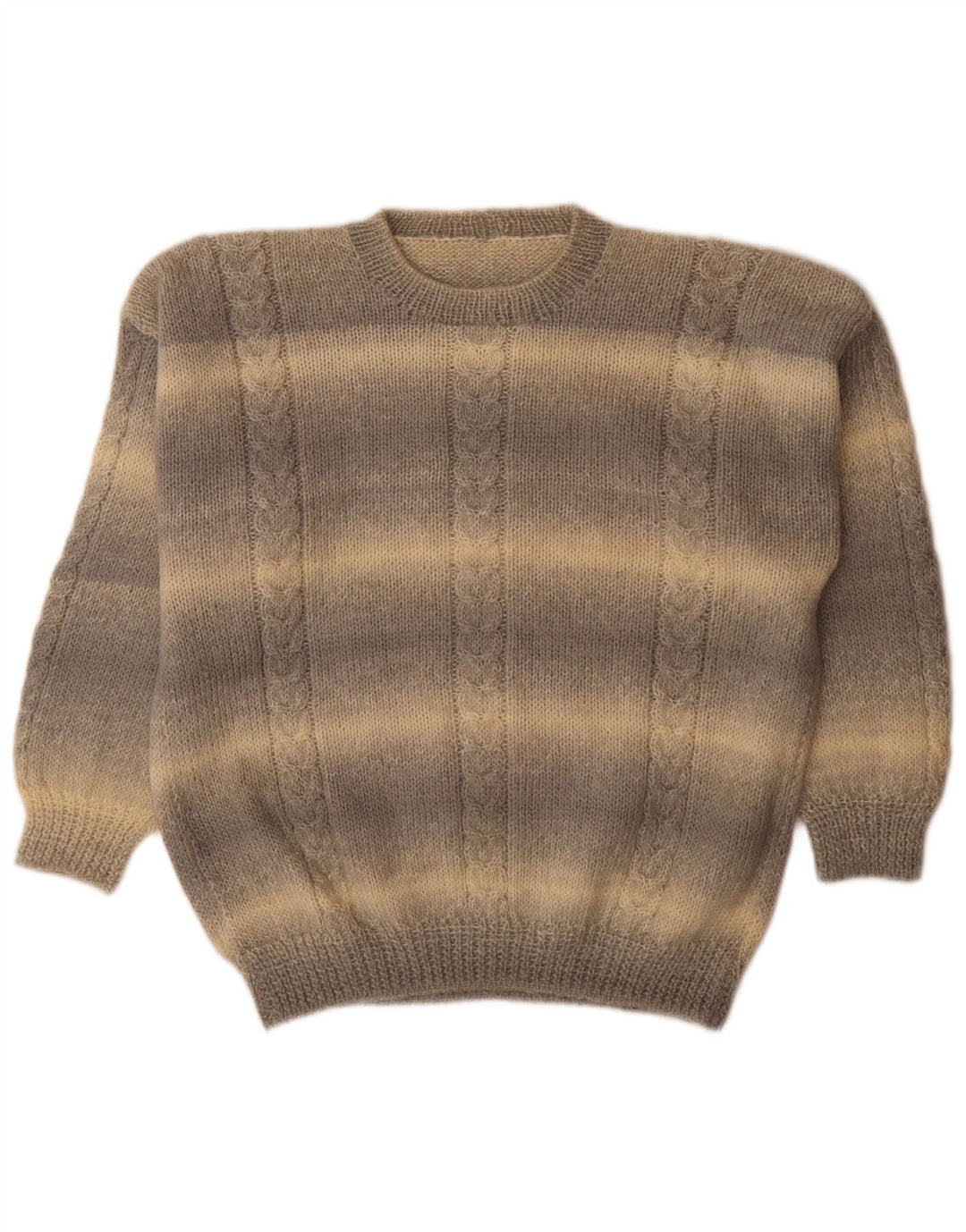 vintage Mens Crew Neck Jumper Pull Grand Gris Rayé