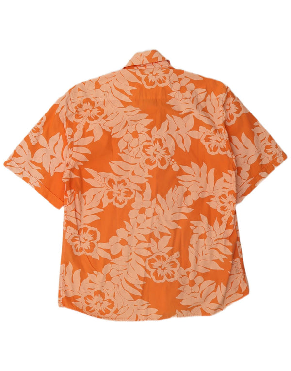 Green Leaves Chemise à manches courtes pour homme en coton floral orange