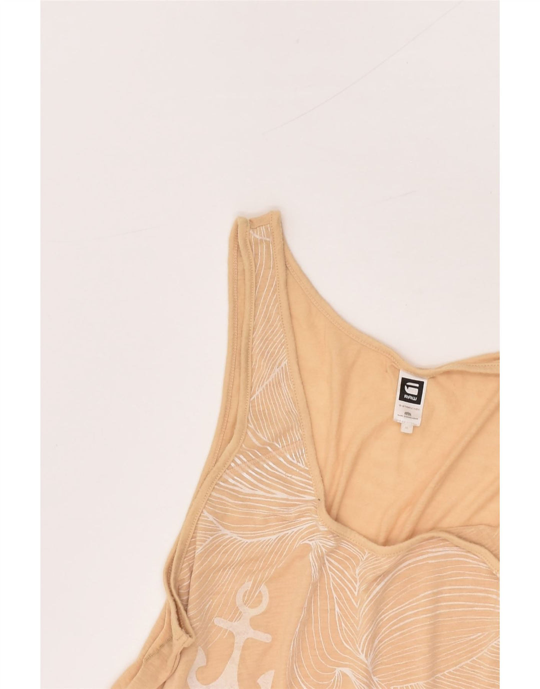 G-STAR Womens Graphic Vest Top UK 12 Medium Beige Polyester | Vintage G-Star | Thrift | Second-Hand G-Star | Used Clothing | Messina Hembry 